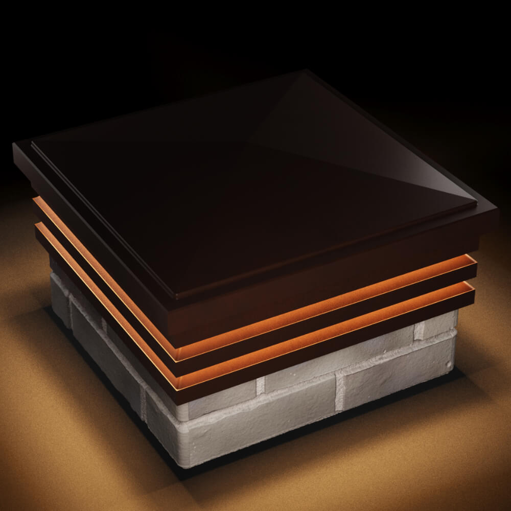 Колпак Zking Бона ХайТек Коричневый на столб 1.5х1.5 кирпича (385х385мм) с подсветкой в Сухуме фото